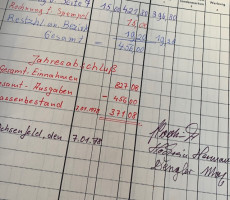 Erstes Abrechnungsjahr der Ortsvereinskasse - damals noch in Deutscher Mark (DM)