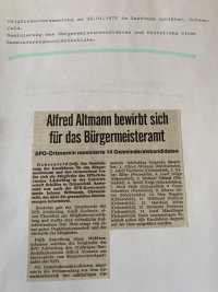 Zeitungsbericht über Nominierungsversammlung 1978 - Alfred Altmann kandidiert als Bürgermeister
