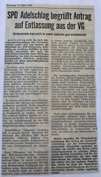 Die Gemeinde Adelschlag will 1979 raus aus der Verwaltungsgemeinschaft Nassenfels.